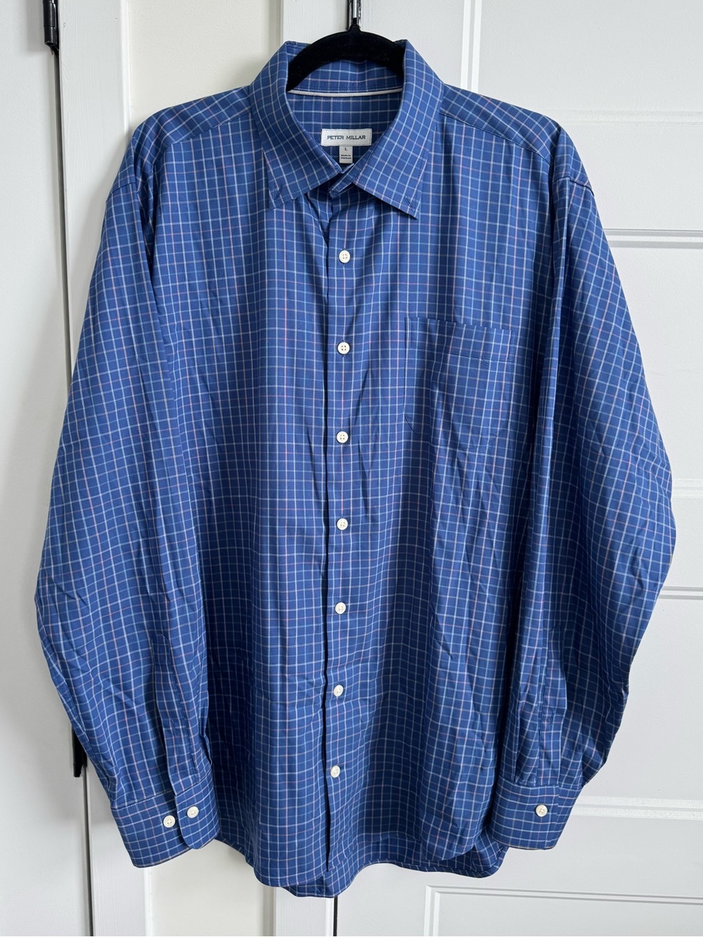 Peter Millar Pattern Crown Lite Cotton Stretch Sport Button Down Shirt in Navy